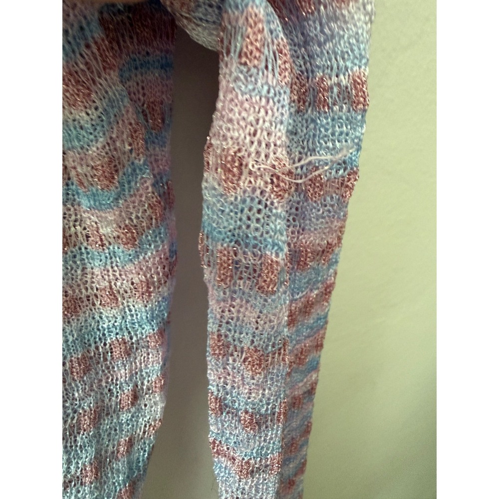 Happy Sheep Italy Pastel Pink Blue Striped Metallic Knit Button Front Cardigan - Picture 3 of 9